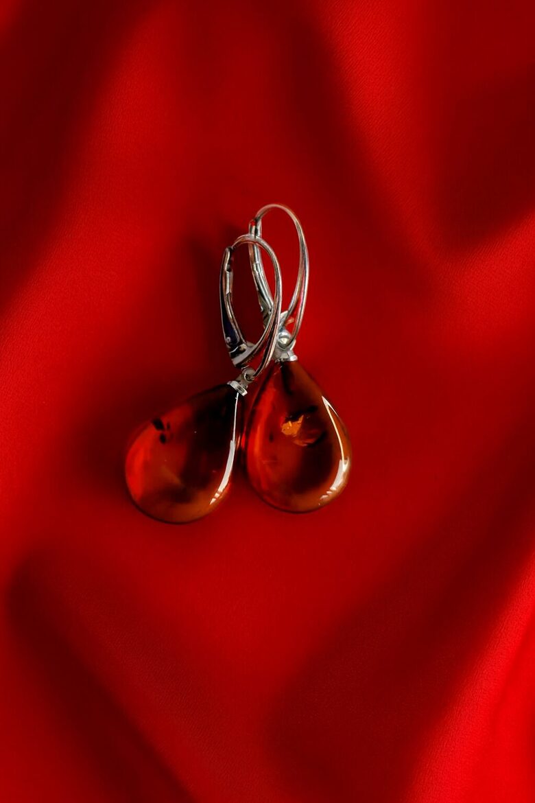 Teardrop shape Cognac Amber Earrings