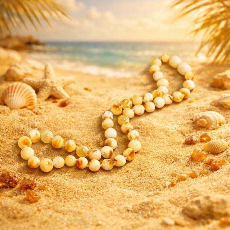 Matte Baltic Amber Necklace “Soft Mist”