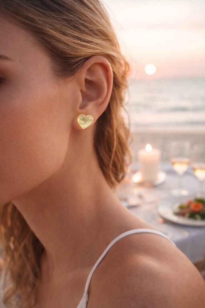 Heart-Shaped Baltic Amber Stud Earrings