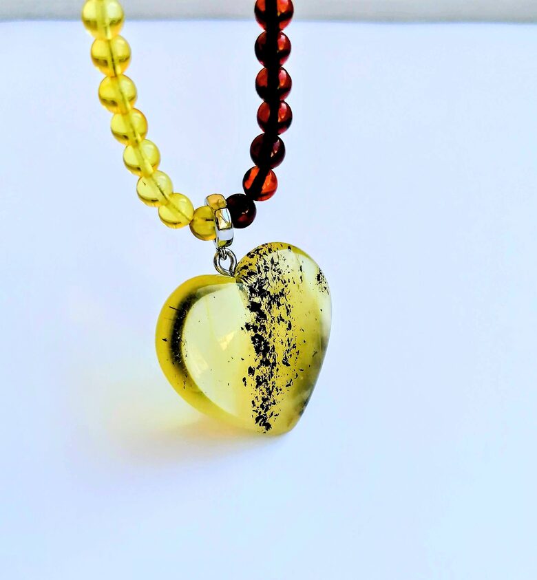 Baltic Amber Heart Pendant with Necklace