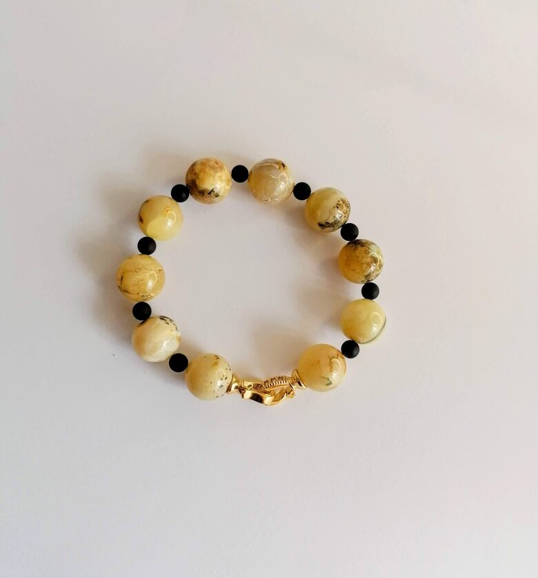 Matte and Black Baltic Amber Bracelet with Clasp