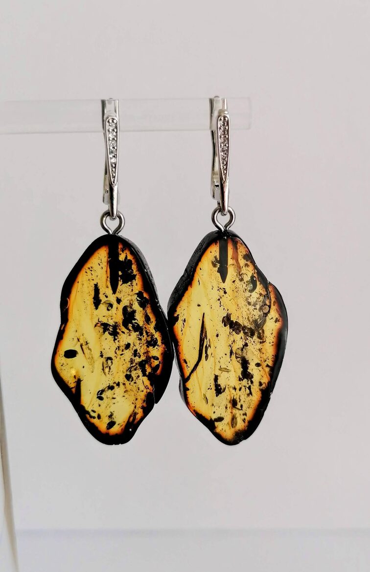 Carved Baltic Amber Earrings | Unique Handmade Amber Jewelry