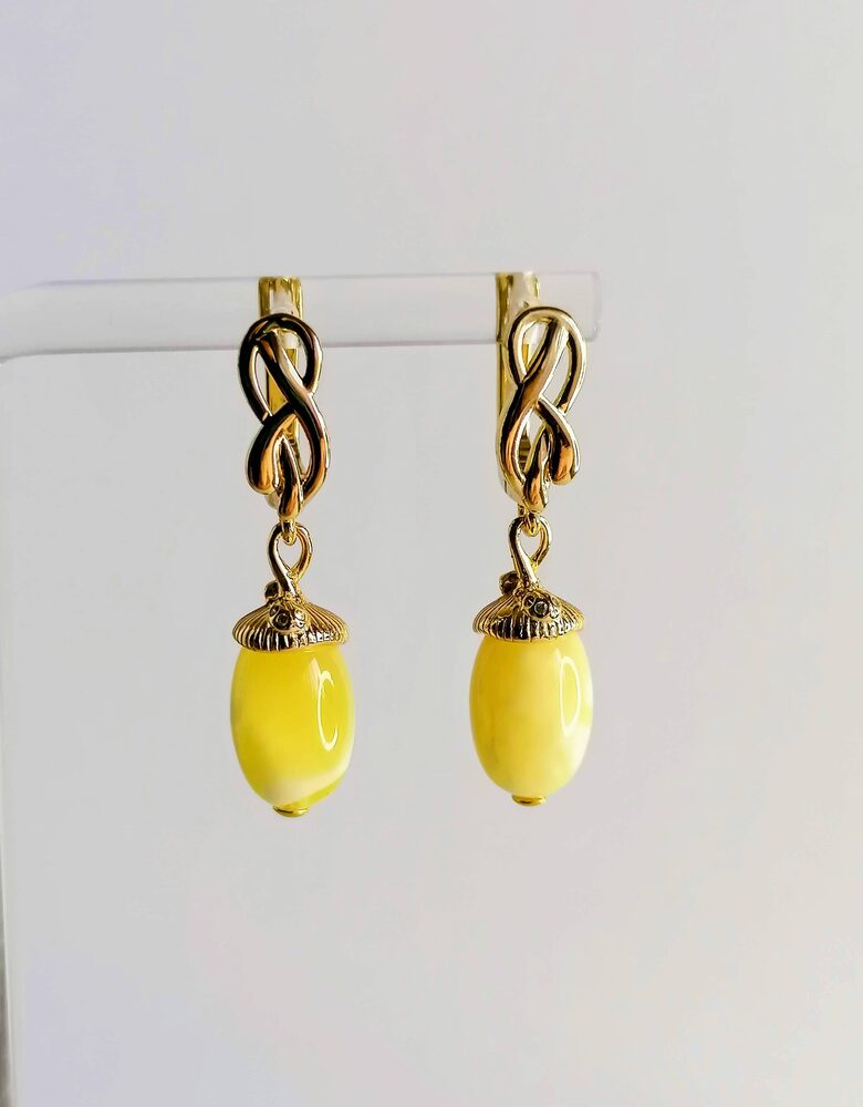 Royal Matte Amber “Acorn” Earrings – Nature-Inspired Elegance