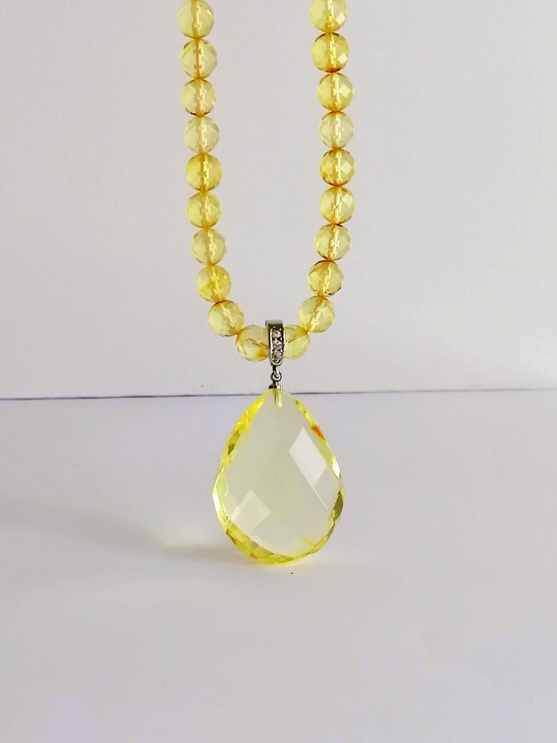 Transparent Faceted Baltic Amber Teardrop Pendant