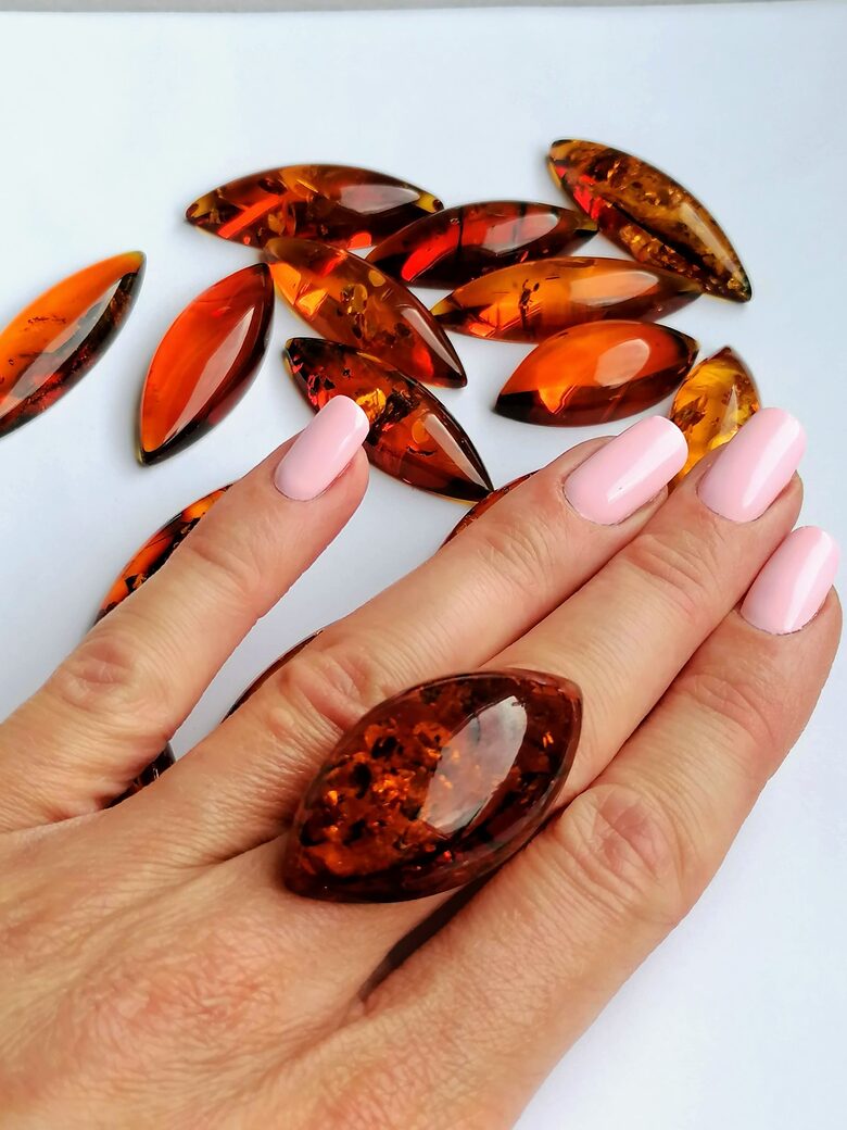 Cognac Marquise-Shaped Cabochons with Flat Back for Jewelry Making