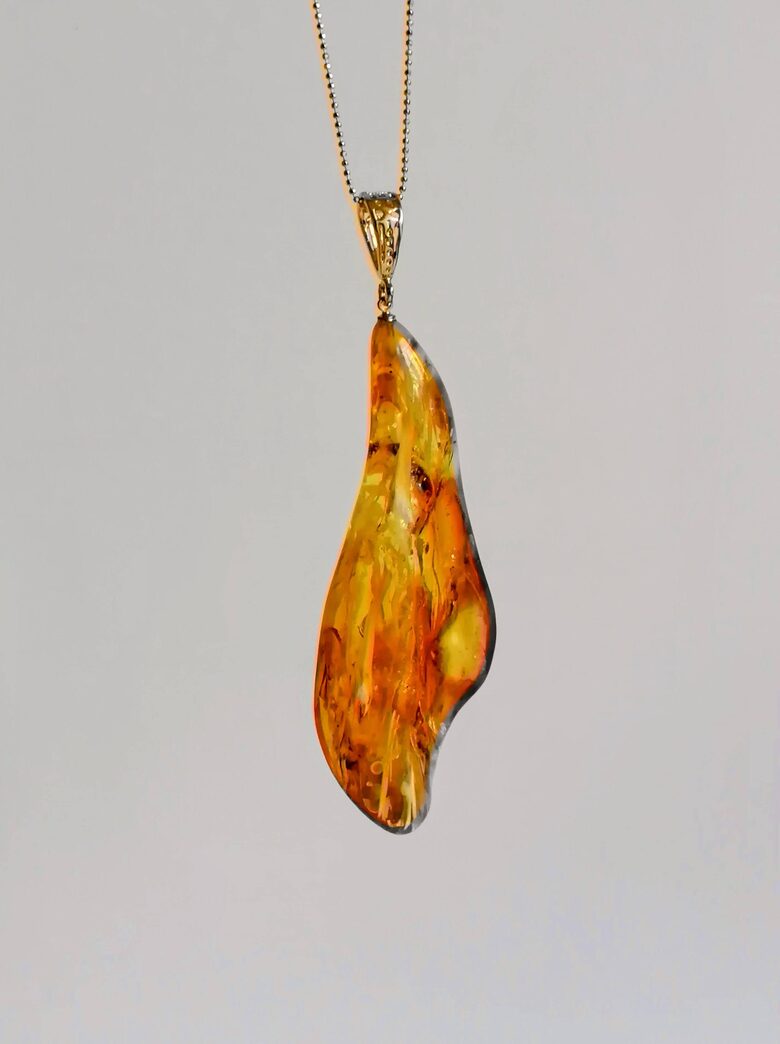Freeform Baltic Amber Pendant with Matte Veins