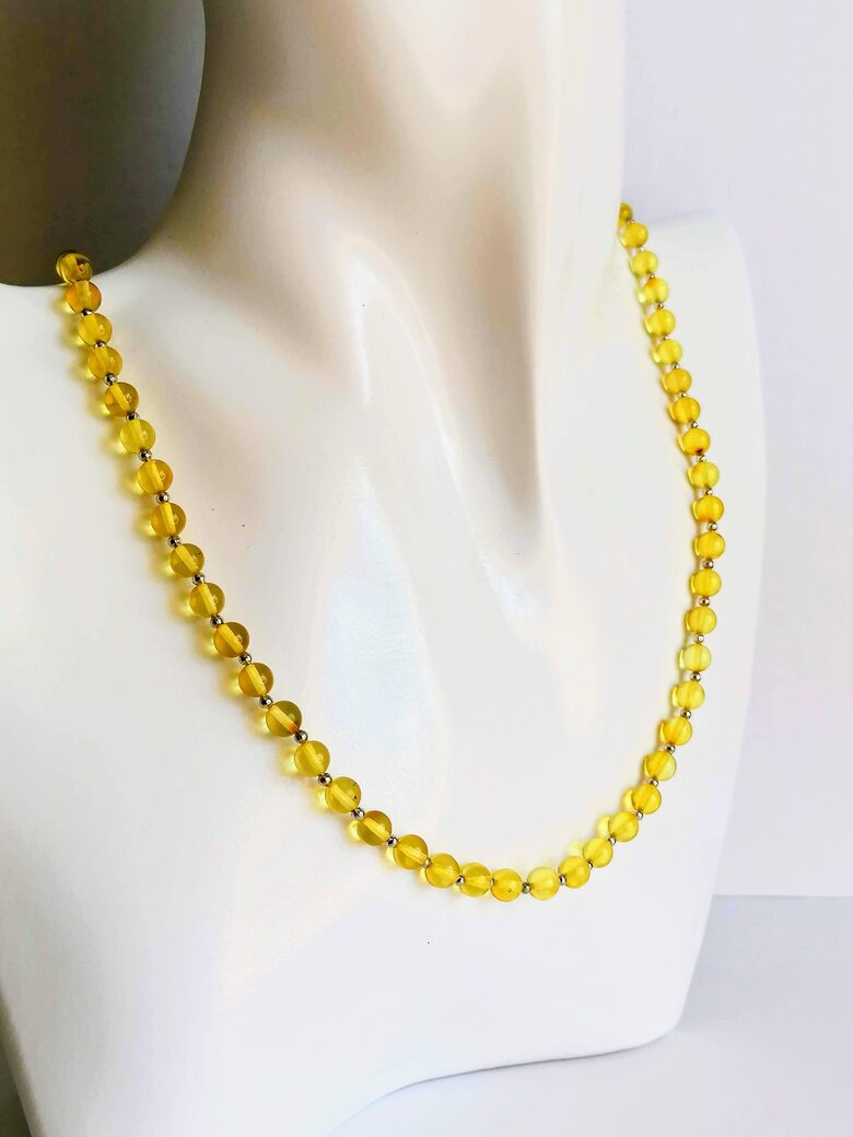 Amber Necklace with Silver-Colored Accents