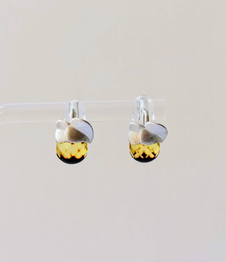 Green Faceted Amber Earrings “Little Apples”