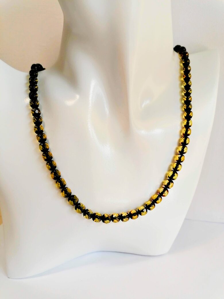 Green Faceted Baltic Amber Necklace with Clasp | Natural Handmade Jewelry