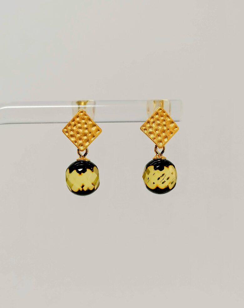 Green Faceted Amber Stud Earrings