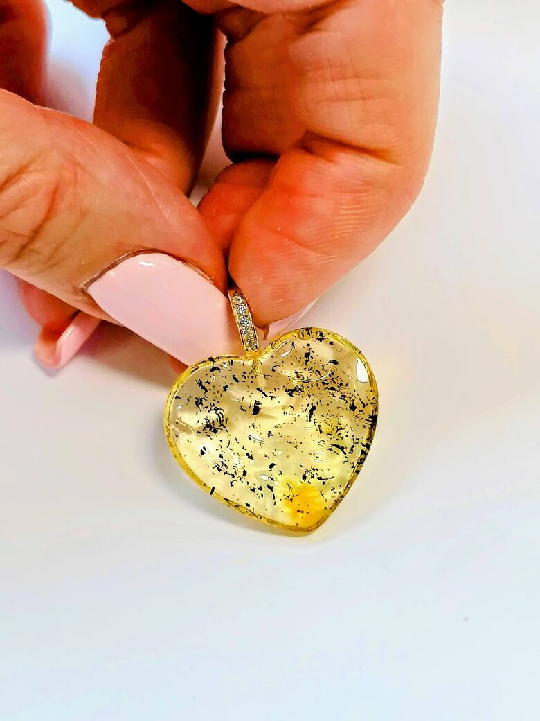 Engraved Small Amber Heart Pendant – Baltic Amber Jewelry