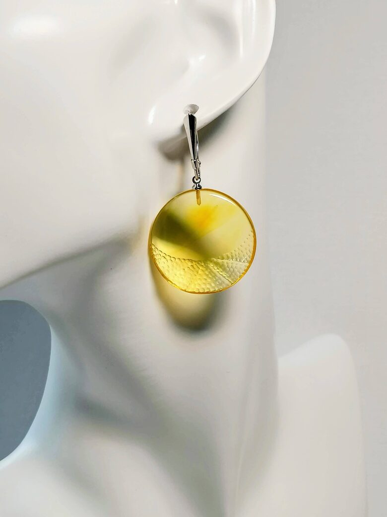 Engraved Round Amber Earrings | Baltic Amber Jewelry