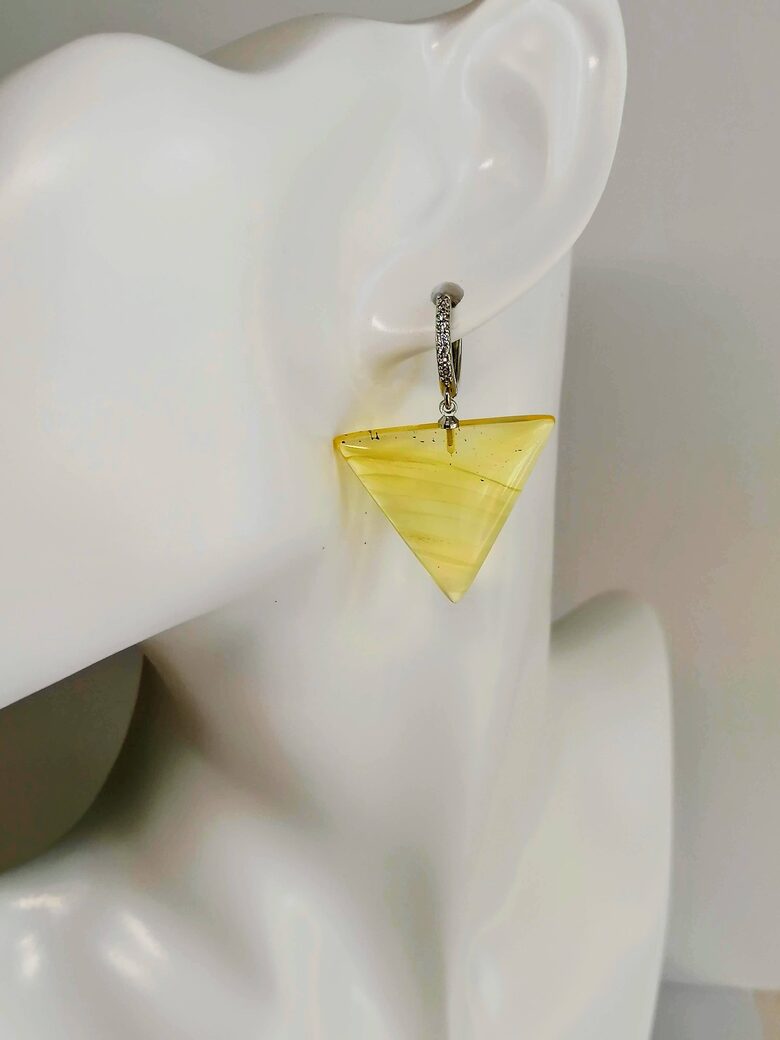 Handmade triangle shaped Baltic amber earrings
