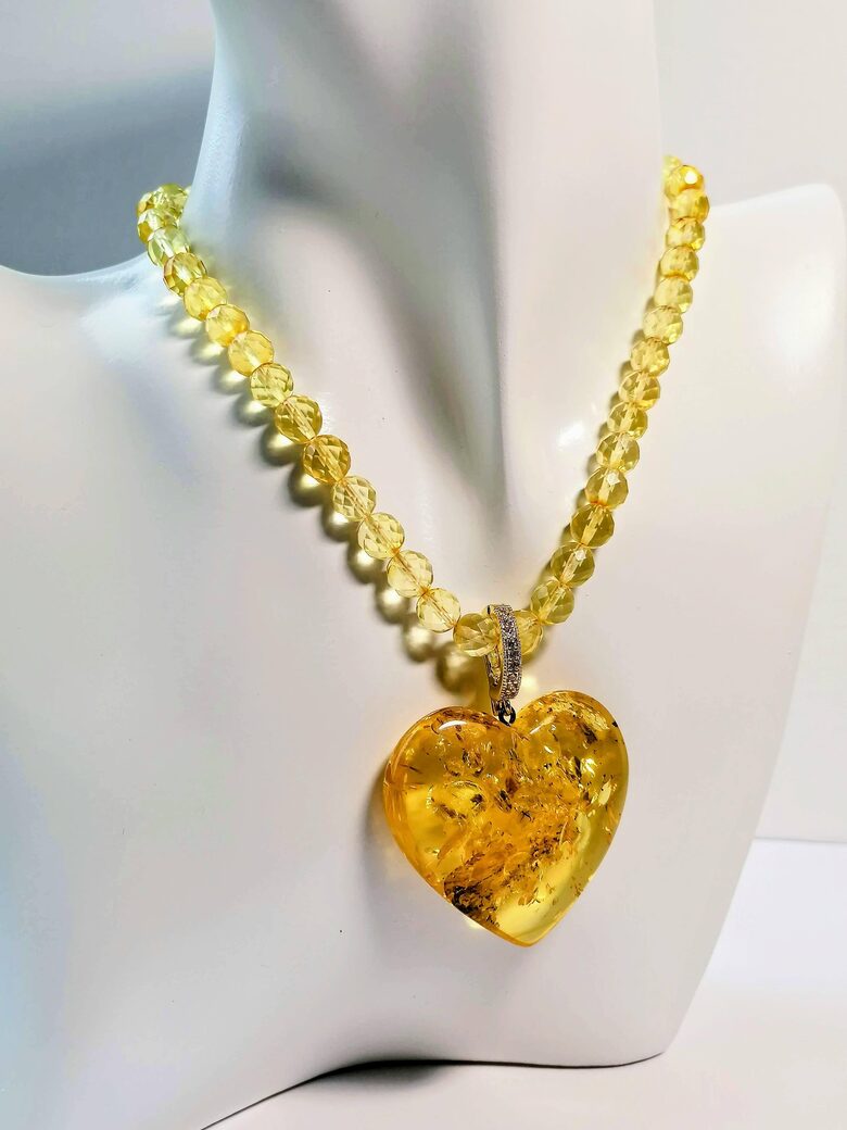 Large Amber Heart Pendant | Baltic Amber Jewelry