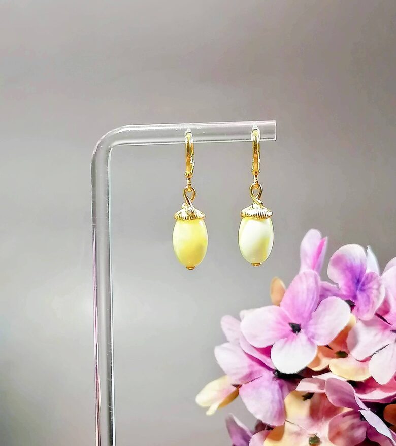 Matinio gintaro auskarai „Gilės“