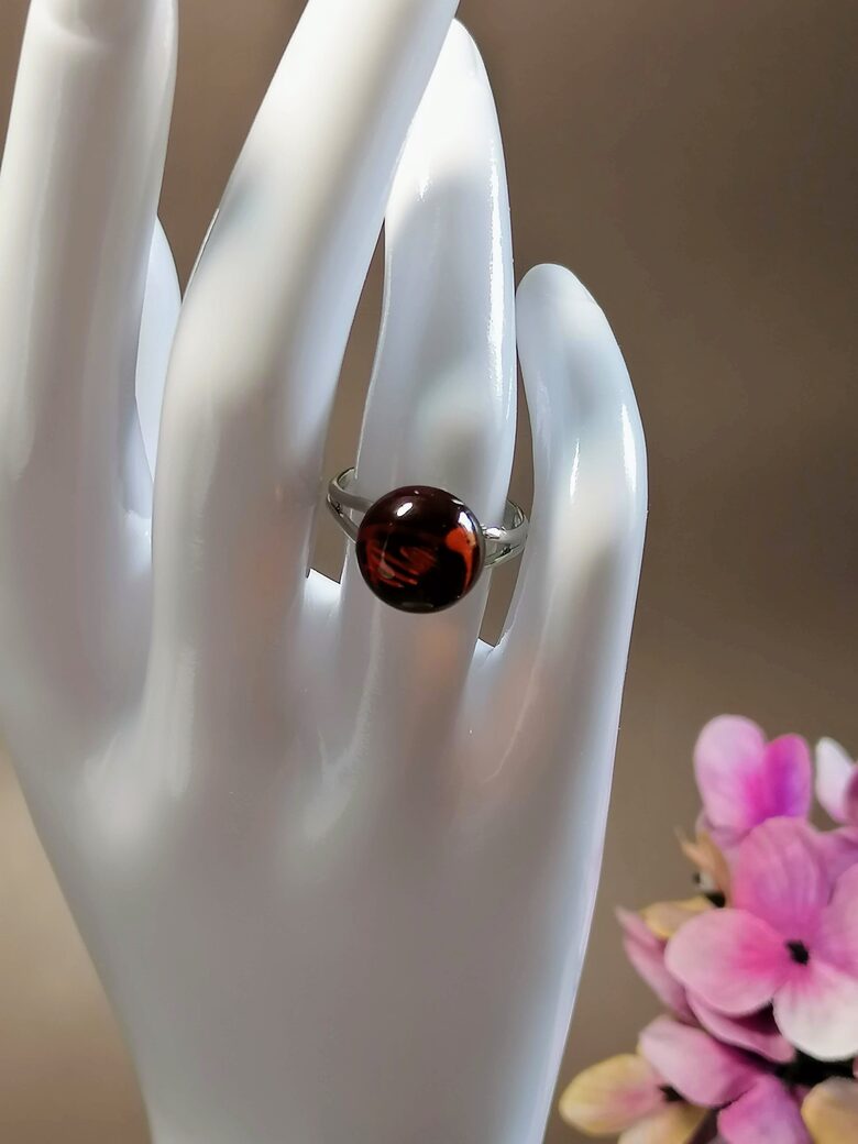 Minimalist Dark Cognac Amber Ring – Elegant Jewelry Piece