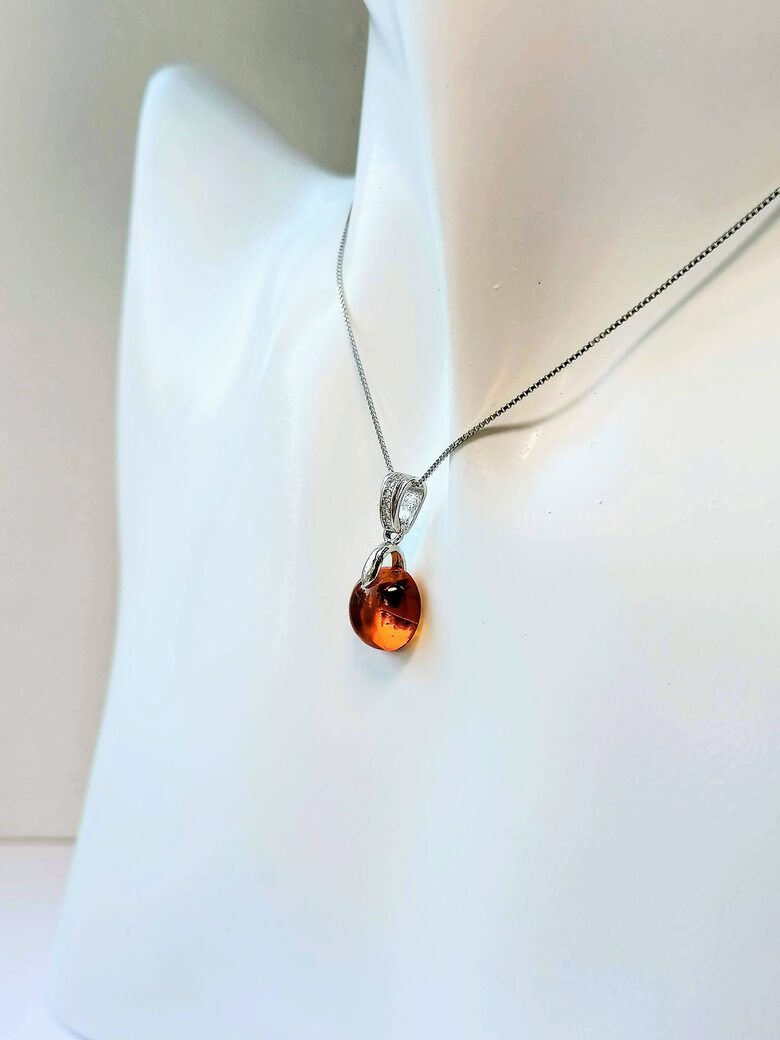 Minimalist Cognac Color Baltic Amber Pendant – Elegant Jewelry