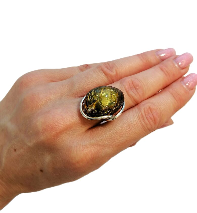 Green Baltic Amber Ring “Forest Light”