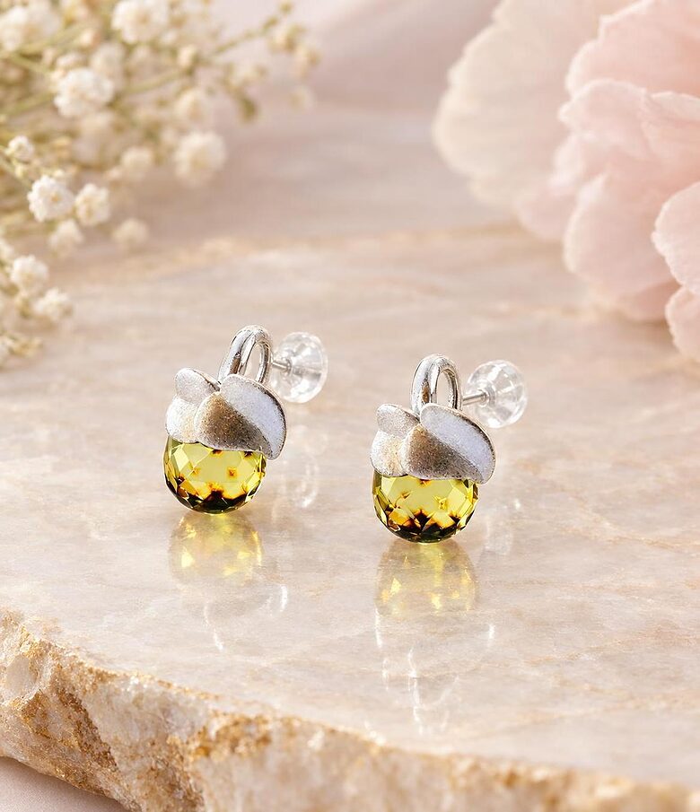 Green Faceted Amber Earrings “Little Apples”