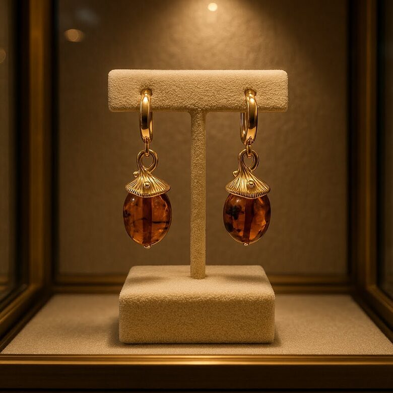Cognac Baltic Amber Earrings “Acorns”