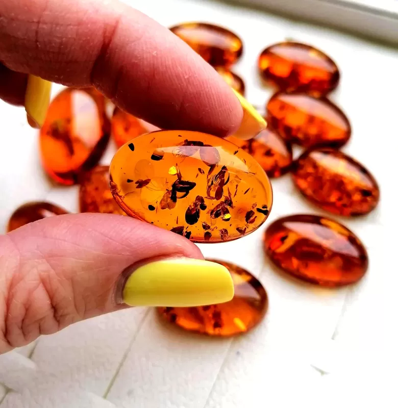 Cognac Amber Cabochons – Oval and Mixed Shapes and Flat Back