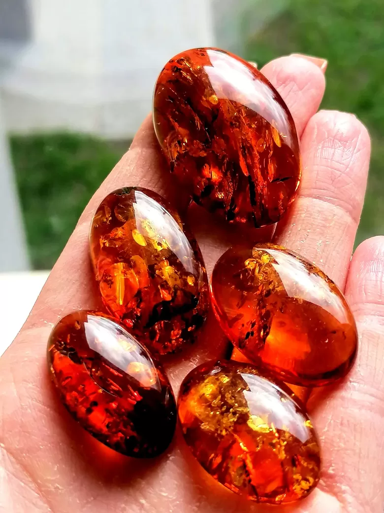 Oval Cognac Amber Cabochons – Flat Back