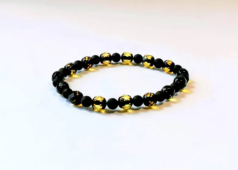 Green Faceted and Black Baltic Amber Bracelet | Handmade Jewelry