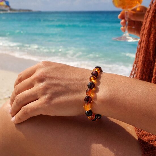 Faceted Baltic Amber Bracelet – Cherry & Cognac Tones