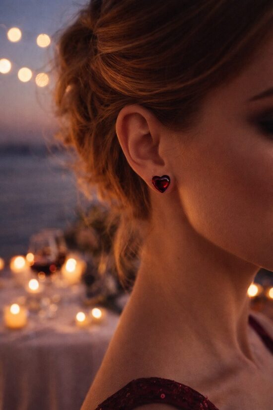 Cognac-Tone Heart-Shaped Baltic Amber Stud Earrings