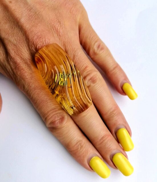 Baltic Amber Ring with Insect Engraving – Unique Natural Jewelry