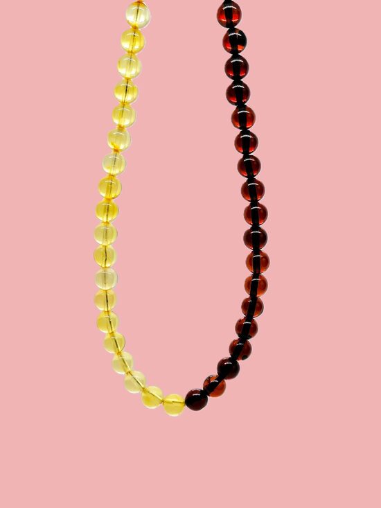 Asymmetrical Baltic Amber Necklace in Yellow and Cherry Tones