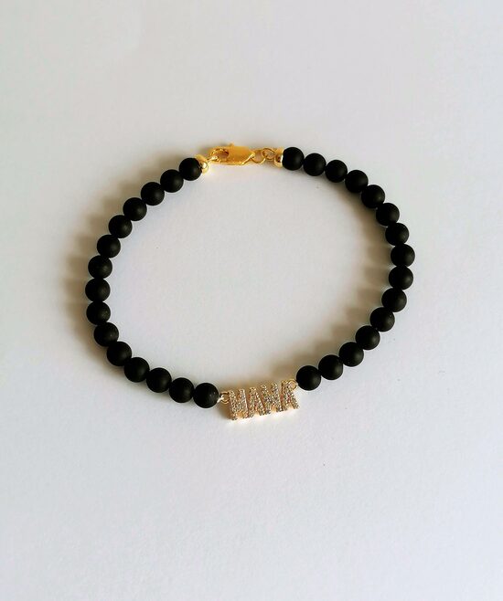 Black Amber Bracelet “MAMA” with Clasp