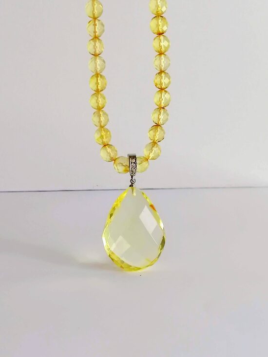 Transparent Faceted Baltic Amber Teardrop Pendant