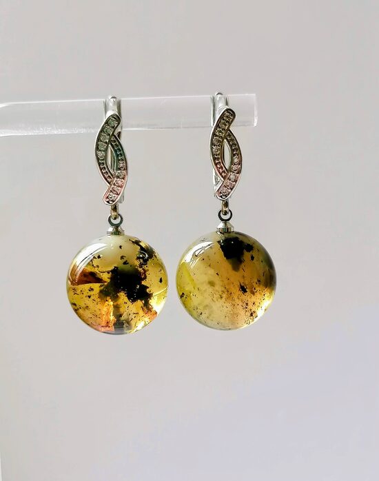 Round Baltic Amber Earrings with Moss Inclusions | Nature's Beauty