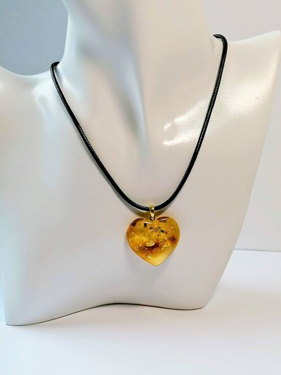 Small Amber Heart Pendant with Mica | Baltic Amber Jewelry