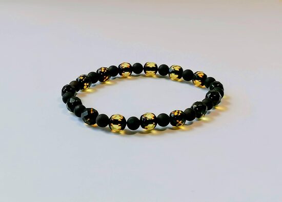 Green Faceted and Black Baltic Amber Bracelet | Handmade Jewelry