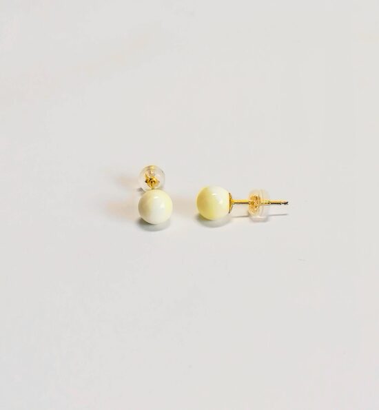 Royal White Baltic Amber Stud Earrings