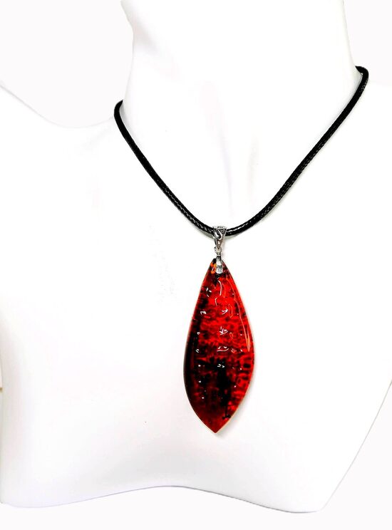 Engraved Cognac Amber Pendant | Handcrafted