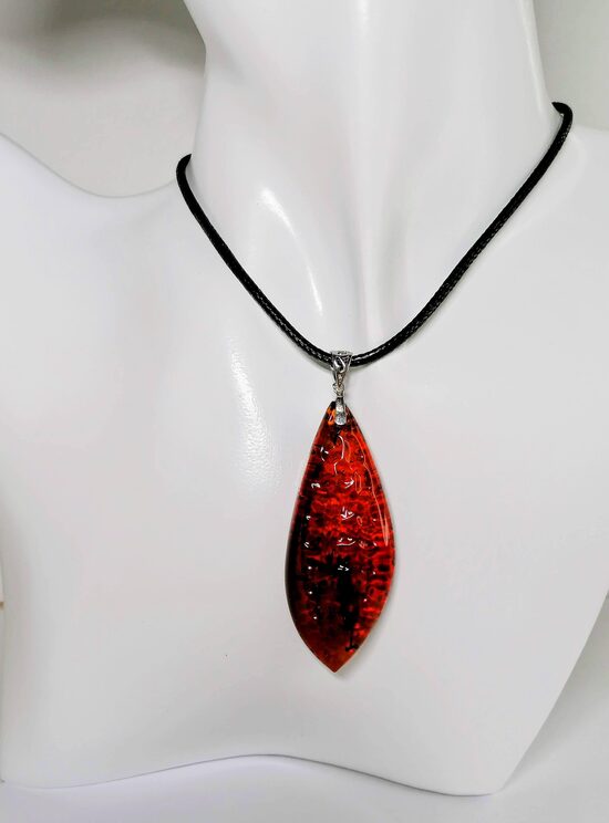 Engraved Cognac Amber Pendant | Handcrafted