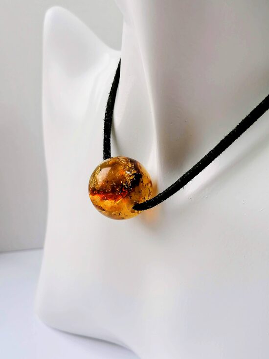 Drilled Baltic Amber Pendant with Mica | Natural Sparkling Amber