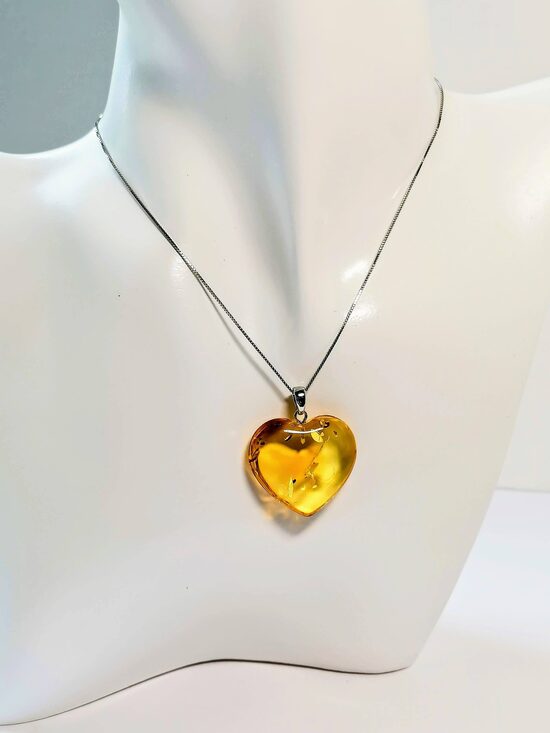 Honey Amber Heart Pendant | Small Baltic Amber Jewelry