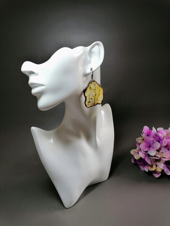 Large Faceted Amber Earrings | Handcrafted Baltic Amber