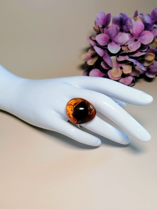 Cognac Color Baltic Amber Ring