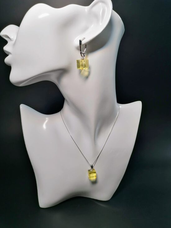 Amber Cube Earrings & Pendant Set